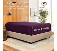 Clara Clark Stay Fitted Single Sheet, Fitted Sheet ONLY! Stay Fit on Mattress with Elastic Straps at Corners, Extra Deep Pocket Fitted Sheet, Fits 18 to 24 Inch Mattress, Queen - Purple Eggplant