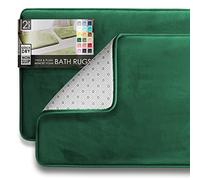 Clara Clark Velvet Memory Foam Set of 2 Bath Mats, Fleece, Solid Hunter Green, 17 x 24