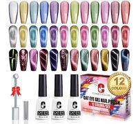Clara Colors Cat Eye Gel Polish Set of 12 Colors Magnetic Gel Nail Polish Set Holographic Glitter Cat Eye Gel Polish Set with 2 Magnet Stick for Home DIY Soak Off UV LED Manicure Nail Salon
