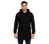 Clara Leather Jackets Men’s Black Wool Duffle Coat Hooded Toggle Button Overcoat Winter Warm Hoodie Mid Length Trench Coat (UK, Alpha, 4XL, Regular, Regular, Black)