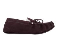Clara, Womens Wool Suede Moccasin Slipper with Rubber Sole SNUGRUGS Dark Brown 7