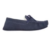 Clara, Womens Wool Suede Moccasin Slipper with Rubber Sole SNUGRUGS Navy 4