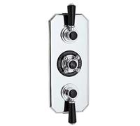Claremont 2 Outlet Triple Handle Thermostatic Shower Valve Black/Chrome | Black/Chrome, Rectangular, Three Handles, +/- 1 Degree, 0.1 Bar Minimum, 22mm (3/4 BSP), WRAS