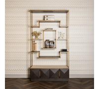 Claremont Dark Wood Storage Geometric Shelving Unit with Travertine Top