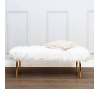 Clarence Bench - White Faux Fur with Gold Legs