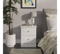 Clarence Ready Assembled 2 Drawer Bedside Cabinet in White Gloss & White - Welcome Furniture | TJ Hughes