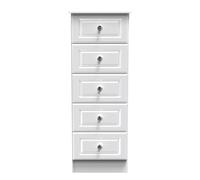 Clarence Ready Assembled 5 Drawer Tallboy in White Gloss & White - Welcome Furniture | TJ Hughes