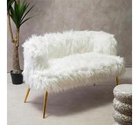 Clarence Sofa - 2 Seater - White Faux Fur with Gold Legs