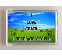 'Clare''s Cosmetics' I Love Goats, I Tolerate People, Novelty Fridge Magnet, Present For Birthday/Christmas, Novelty Gift, For Animal Lovers, Farm Animals