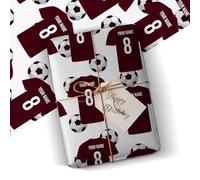 Claret Football Kit Wrapping Paper - Personalised Soccer Shirt Gift Wrap, Birthday Present Wrap, Sports Team Party Supplies 5M Roll