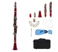 Clarinet ABS 17 Key BB Flat Binocular Clarinet With Gloves 10 Reeds/Case Beginner Clarinet (Color : Crimson)