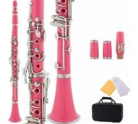Clarinet Black Ebonite B Flat Clarinet With 2 Barrels, Case, 10 Reeds, Mouthpiece Professional Clarinet (Color : Pink)