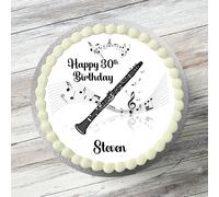 Clarinet Music Themed Personalised Edible Icing Cake Topper, 7.5" Round