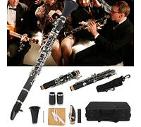 Clarinet Set, 17 Key Wood Bb with Cleaning Cloth Reed Screwdriver Box with Case, Orchestra Musical Instrument, for Beginners (Black)