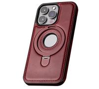 Clarioy Full Faux Leather Shockproof Magnetic Case for iphone, Leonaw/Clarioy Full-Coverage Shockproof Leather Magnetic Invisible Stand, Luxury Electroplated Leather agnetic Case (Red,16Plus)