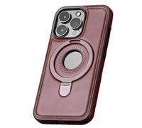 Clarioy Full Faux Leather Shockproof Magnetic Case for iphone, Leonaw/Clarioy Full-Coverage Shockproof Leather Magnetic Invisible Stand, Luxury Electroplated Leather agnetic Case (Brown-2,16Plus)