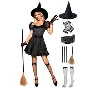 Clarisbelle Women's Halloween Sexy Puff Sleeves Costume Wicked Witch Gothic Outfit L