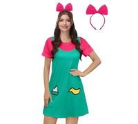 Clarisbelle Women's Halloween Short Sleeve Round Neck Dress Party Twins Cosplay Turquoise and Pink Costume, Green Dress, Medium