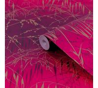 Clarissa Hulse Meadow Grass Damson Pink & Gold Effect Smooth Wallpaper
