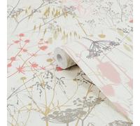 Clarissa Hulse Summer Border Cream, Pink & Purple Smooth Wallpaper