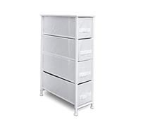 Clarisworld 4 Narrow Chest Drawers Storage Tower Dresser - Wood Top, Sturdy Steel Frame, Organizer Unit for Bedroom, Hallway, Entryway, Closets - Laminated Fabric (4 Drawer Narrow White)