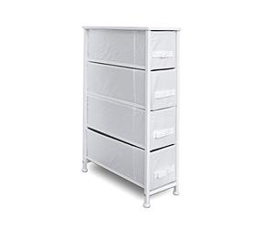 Clarisworld 4 Narrow Chest Drawers Storage Tower Dresser - Wood Top, Sturdy Steel Frame, Organizer Unit for Bedroom, Hallway, Entryway, Closets - Laminated Fabric (4 Drawer Narrow White)
