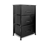 Clarisworld Drawers Storage Tower Dresser - Wood Top, Sturdy Steel Frame, Organizer Unit for Bedroom, Hallway, Entryway, Closets - Laminated Fabric (Black -3 Drawers)