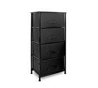 4 Drawers Storage Tower Dresser - Wood Top, Sturdy Steel Frame, Organizer Unit for Bedroom, Hallway, Entryway, Closets - Laminated Fabric Clarisworld Black One Size