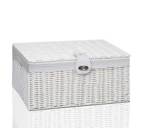Clarisworld Resin Woven Hamper Basket Storage Chest Trunk Hamper/Kids Toy with Lid, Lock and Removable Lining, W49 x D35 x H22cm (White)