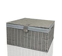 Clarisworld Resin Woven Hamper Basket Storage Chest Trunk Hamper/Kids Toy with Lid, Lock and Removable Lining, W49 x D35 x H22cm (Grey)
