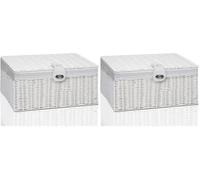Clarisworld Resin Woven Hamper Basket Storage Chest Trunk Hamper/Kids Toy with Lid, Lock and Removable Lining, W49 x D35 x H22cm (White) (Pack of 2)
