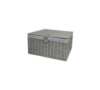 Clarisworld Resin Woven Hamper Basket Storage Chest Trunk Hamper/Kids Toy with Lid, Lock and Removable Lining, W49 x D35 x H22cm (Grey)