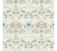 William Morris Strawberry Thief Wallpaper Linen Grey and Plum W0171/03