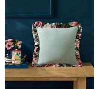 Clarke & Clarke Tahiti Polyester Filled Cushion (Duck Egg - 43x43cm) | Luxury Floral Ruffle Trim Cotton Velvet Decorative Pillow