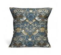 Clarke & Clarke William Morris Strawberry Thief Fabric Cushion Cover, Denim and Spice 40cm
