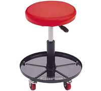 CLARKE Industrial Red Round Car Seat with Castors, Faux Leather Seat, Modern Cushion Style