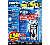 Clarke PVP11A 1½" 1100W 258Lpm Submersible Stainless Steel Dirty Water Pump