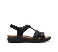 Clarks Womens April Cove Black Leather Flat Sandals Leather Casual
