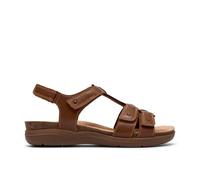 Clarks April Cove Dark Tan Leather Flat Sandals In Brown Brown