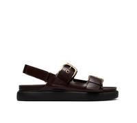 Clarks Aristella Bay Dark Brown Leather Flat Sandals Brown
