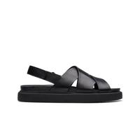 Clarks Aristella Sun Black Leather Flat Sandals Black 5.5-Standard Fit