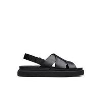 Clarks Aristella Sun Crossover Leather Flat Sandal - Black, Black, Size 4, Women Black