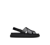 Clarks Womens Aristella Sun Black Leather Flat Sandals