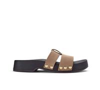 Clarks Bellaza Clog Tan Suede Slip Ons,flat Sandals In Brown Brown