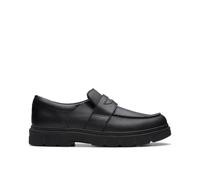 Clarks Boys Lorcam Craft Youth Black Leather School Shoes,Loafers