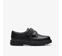 Clarks Kids Lorcam Loop Double Strap Leather School Shoe, Black, Size 2.5 Older Black