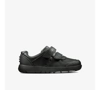 Clarks Boys Rex Pace Toddler Black Leather School Shoes,Riptape Leather School