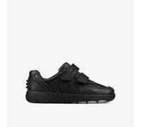 Clarks Boys Rex Stride Toddler Black Leather Riptape,School Shoes Leather School