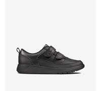 Clarks Boys Scape Flare Kid Black Leather School Shoes,Riptape Leather School