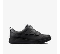 Clarks Boys Scape Sky Youth Black Leather School Shoes,Riptape Leather School